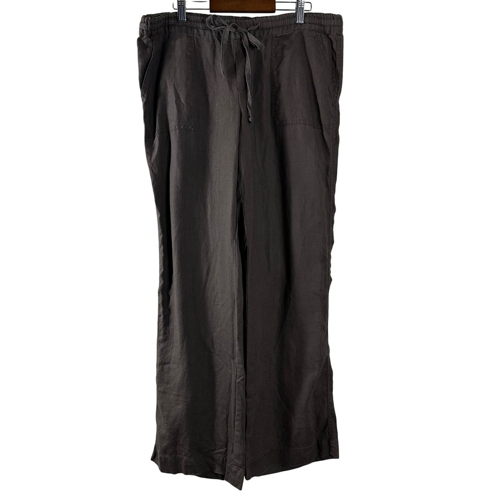 Allen Allen Womens Brown 100% Linen Wide Leg Drawstring Pants Size M Relaxed